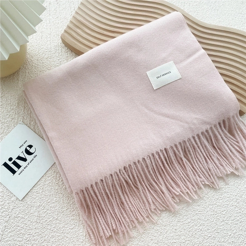 Pure Color Scarf Winter Student  Fashion Thick Warm Dual-use Shawl Cute Imitation Cashmere Scarf