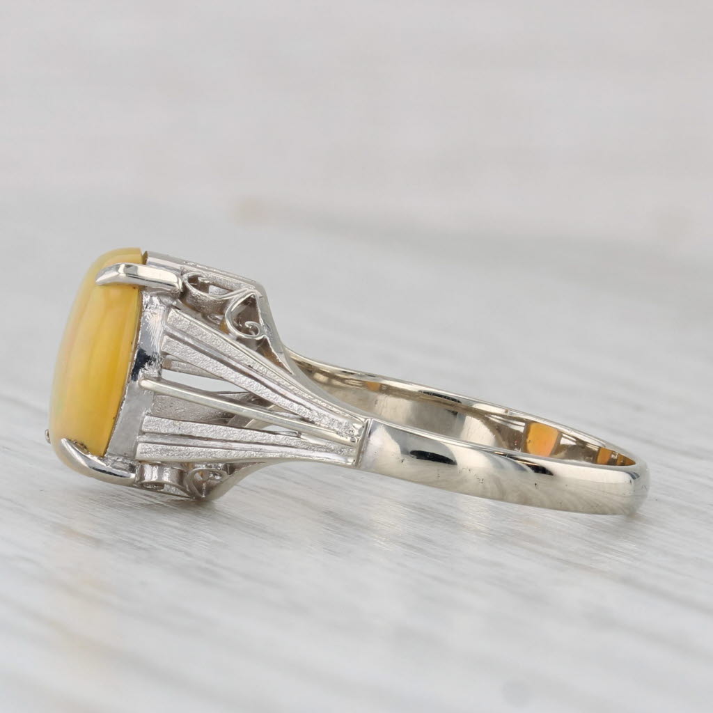 Rainbow Yellow Opal Solitaire Ring 14k White Gold Size 6.25