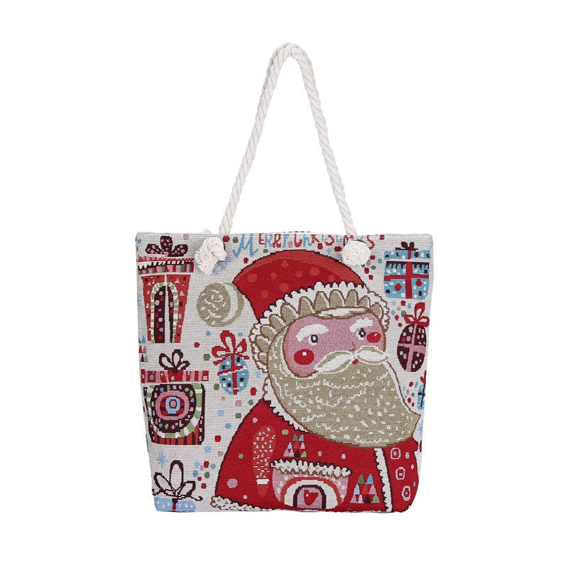 Christmas Unisex Canvas Cartoon Cute Zipper Shoulder Bag