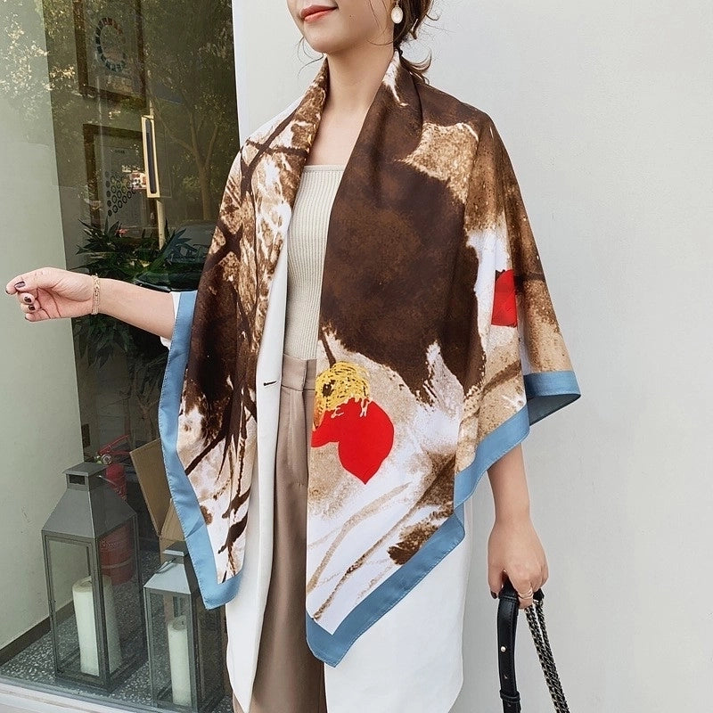 Women's Elegant Minimalist Plant Polyester Silk Scarf