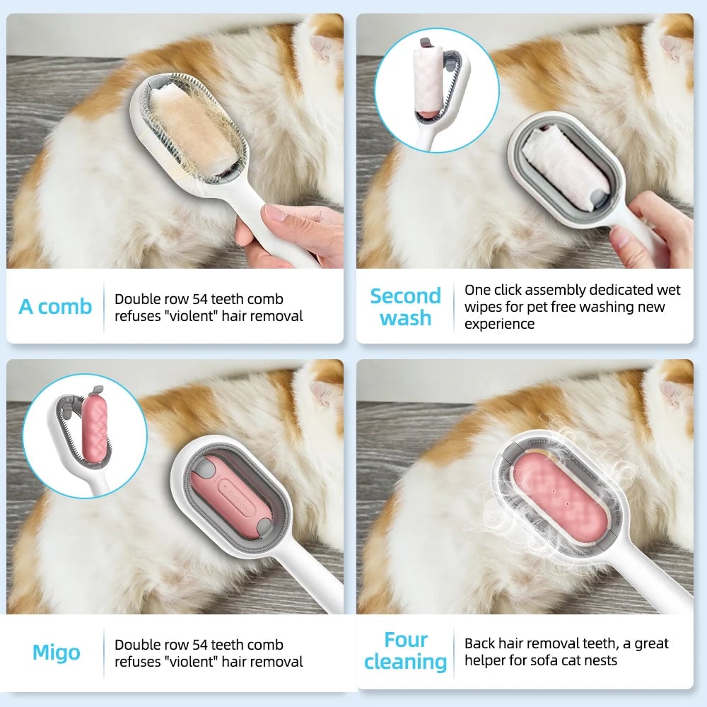 4 In 1 Pet Grooming Brush Hair. Wash. Clean & Massage