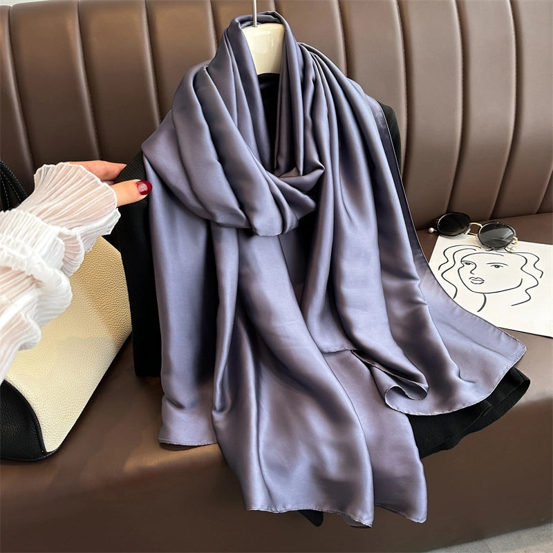 Spring And Summer Solid Color Simple Long Silk Scarf Scarf Women's Beach Scarf Middle East Scarf  Satin Imitation Silk Scarf