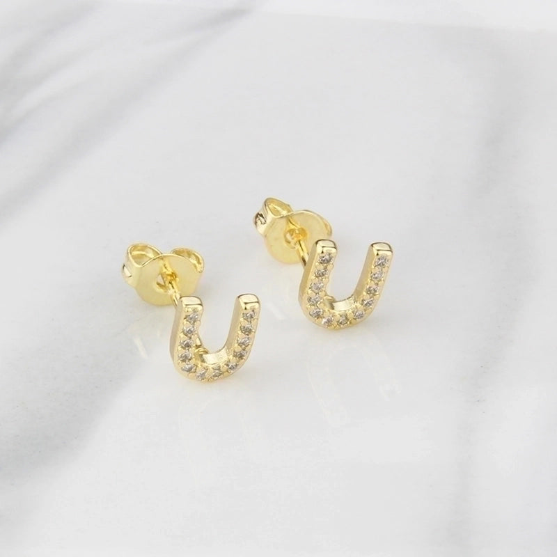 1 Pair Fashion Letter Inlay Copper Zircon Gold Plated Ear Studs