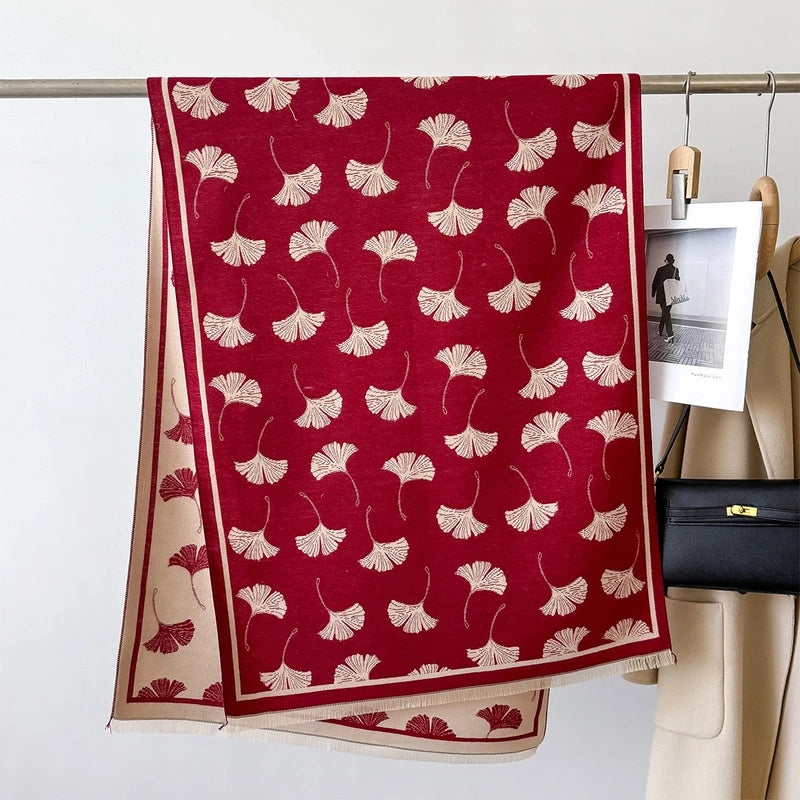 Women's Basic Minimalist Maple Leaf Polyester Scarf