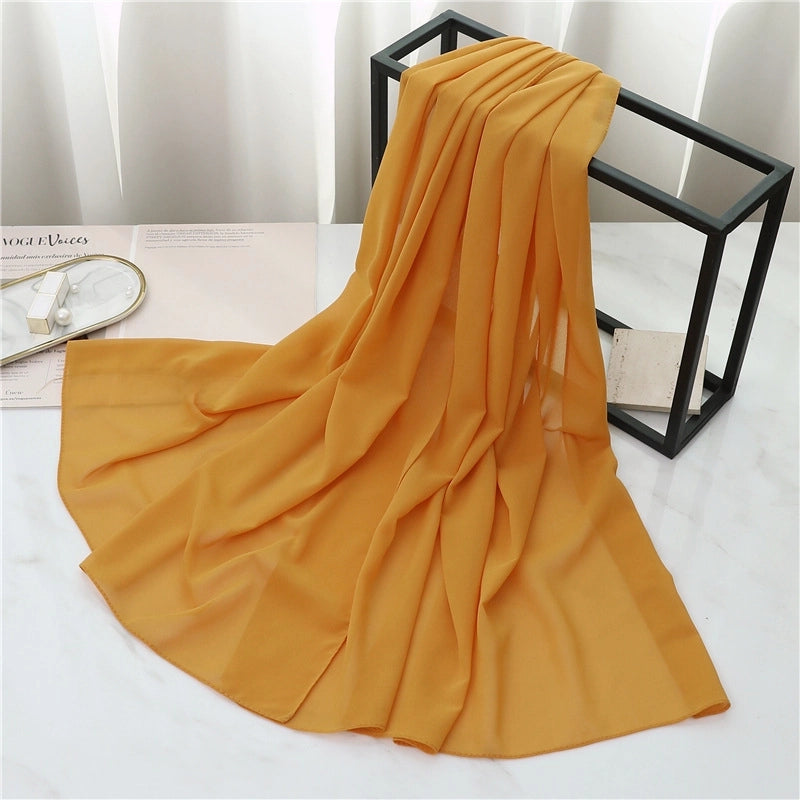 Pearl Chiffon Scarf Solid Color Rectangular Scarf Women's Shawl Basic Scarf