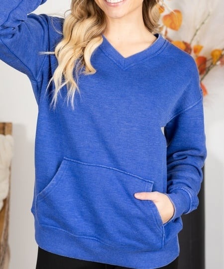 FINAL SALE⚡12 Packs for $24.99⚡ - Door Buster!Pigment Dyed Cozy Campfire V-Neck Sweatshirt (Multiple Colors)