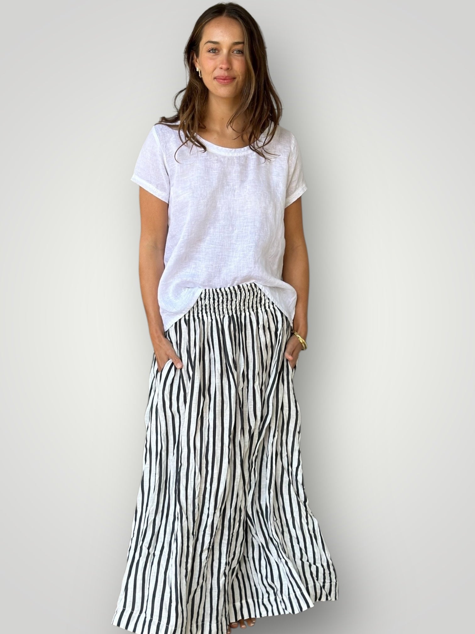 lulu skirt-navy stripe linen