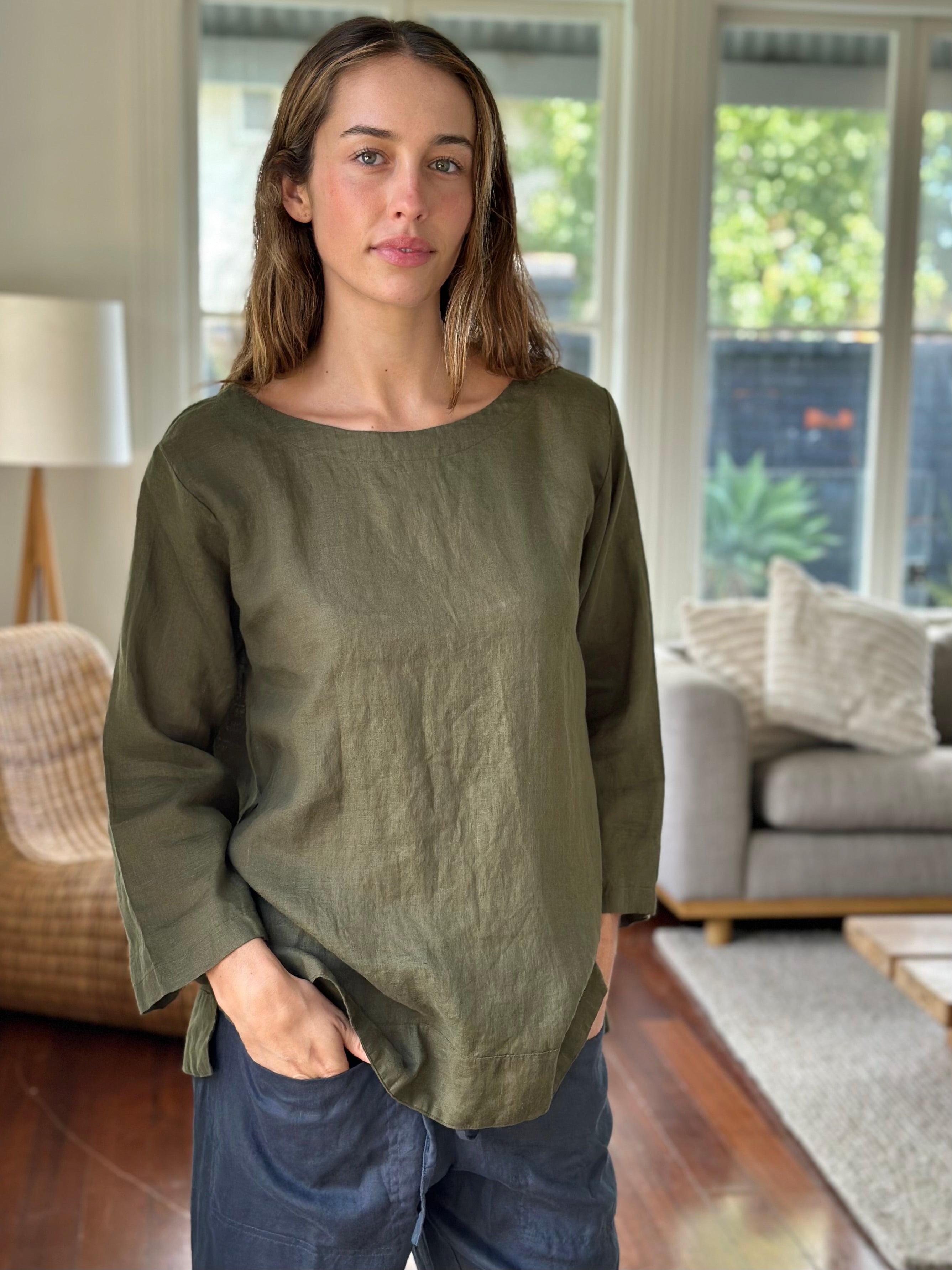 april top - army linen