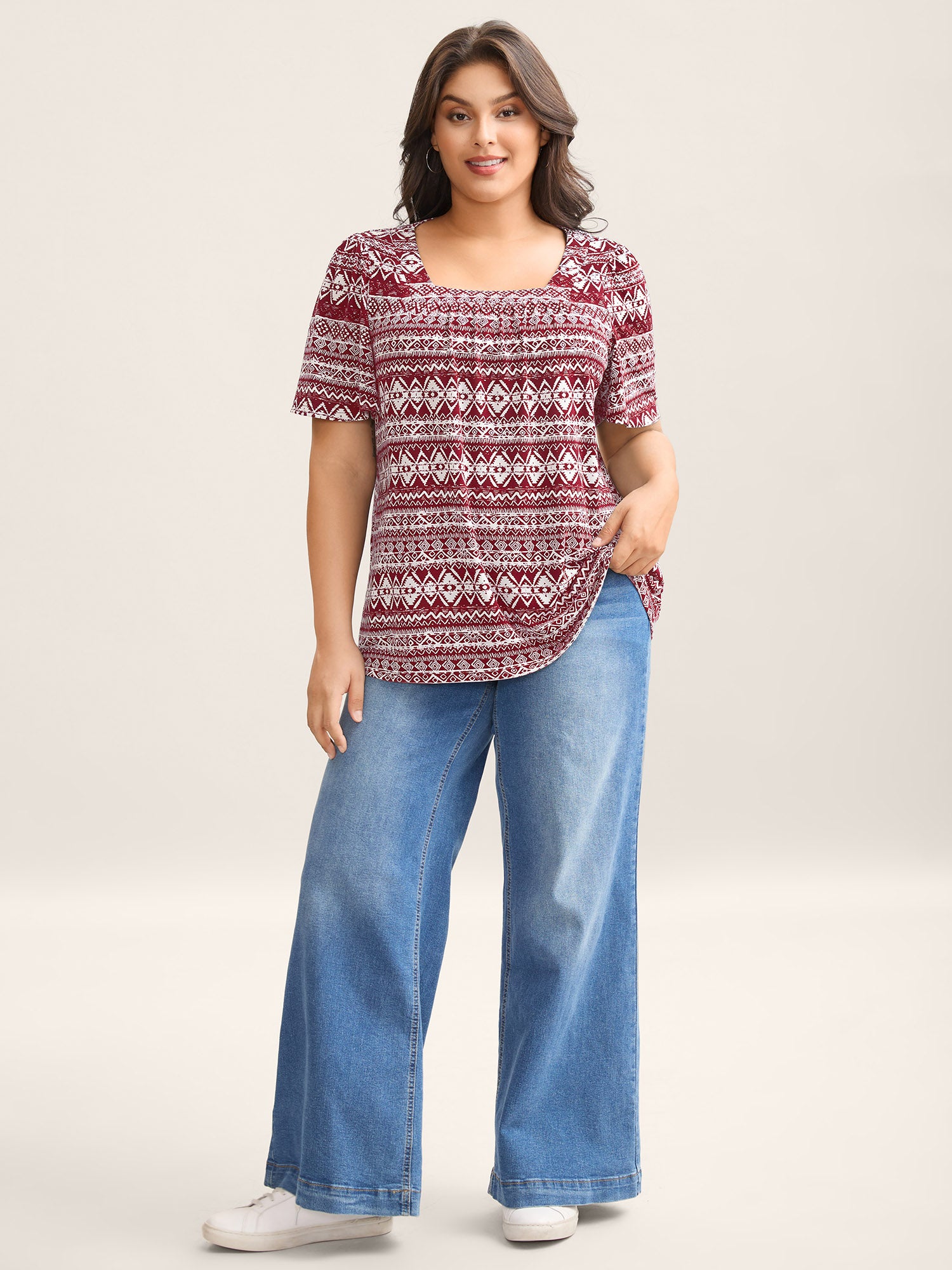 Boho Print Square Neck T-Shirt