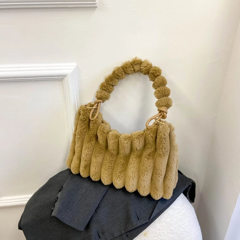Plush Hand-Carrying Bag Large Capacity Trendy Furry Underarm Women's Bag Textured Tote Bag