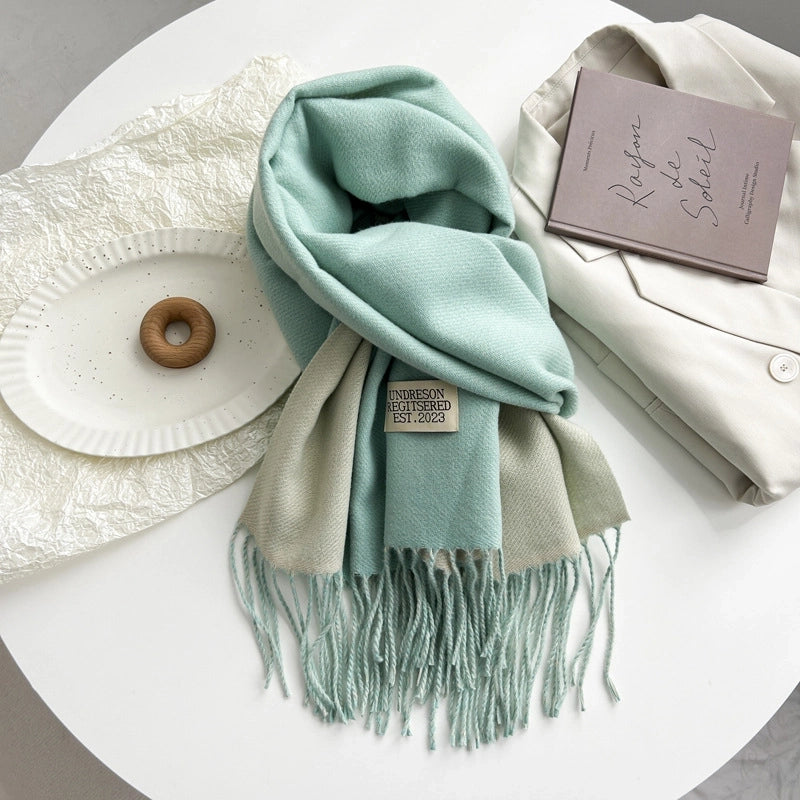 Women's Basic Solid Color Imitation Cashmere Tassel Scarf