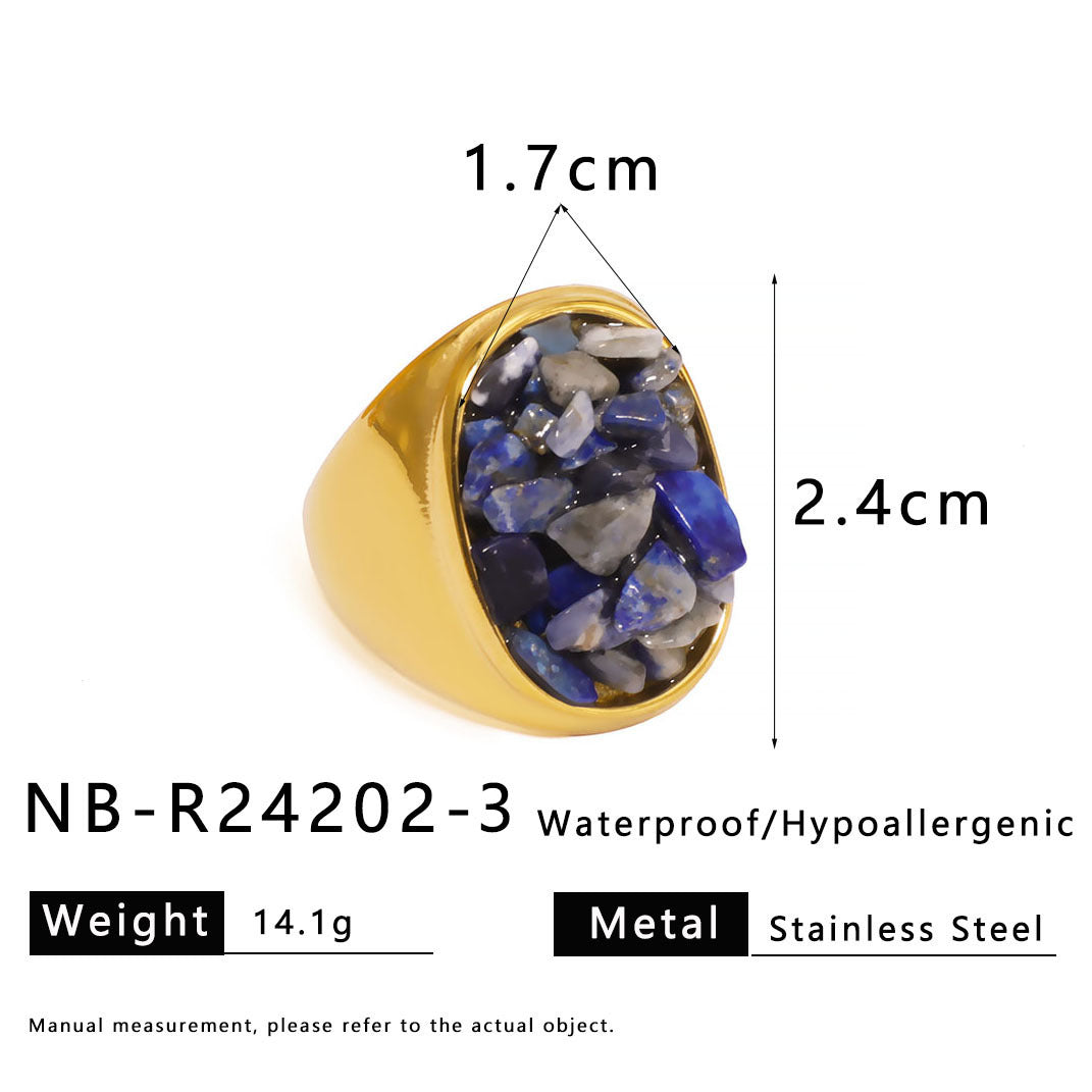 Natural Stone Gravel Stainless Steel Ring Exquisite Simple Titanium Steel Ring For Women