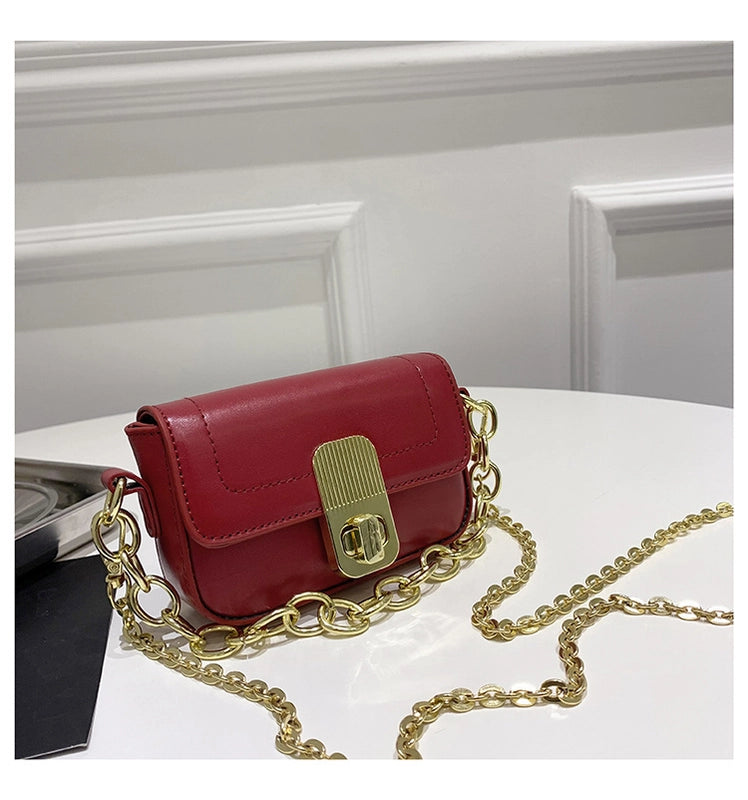 Women's Small Pu Leather Solid Color Basic Chain Square Lock Clasp Crossbody Bag