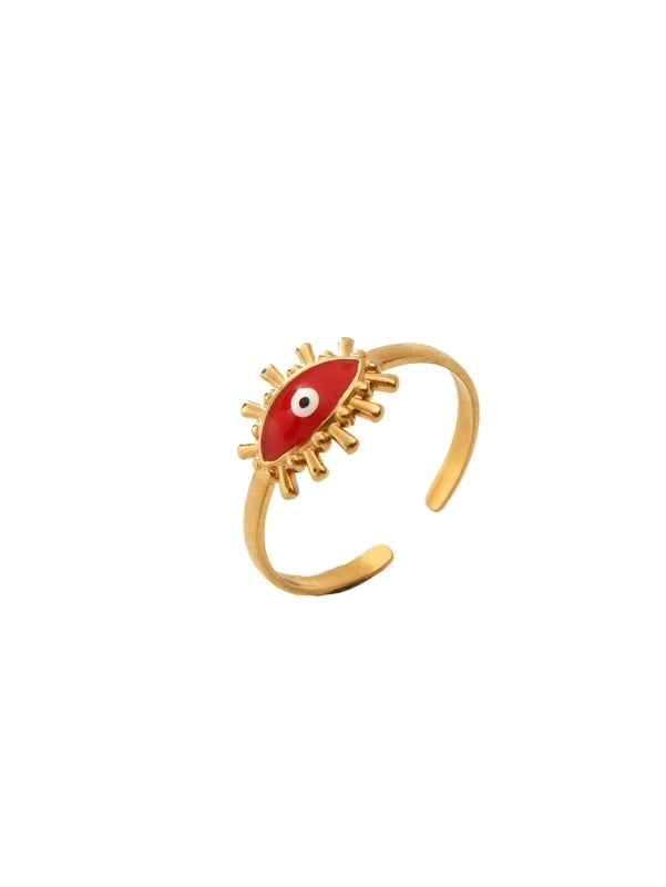 Retro Eye Flower Snake 304 Stainless Steel 18K Gold Plated Enamel Open Rings