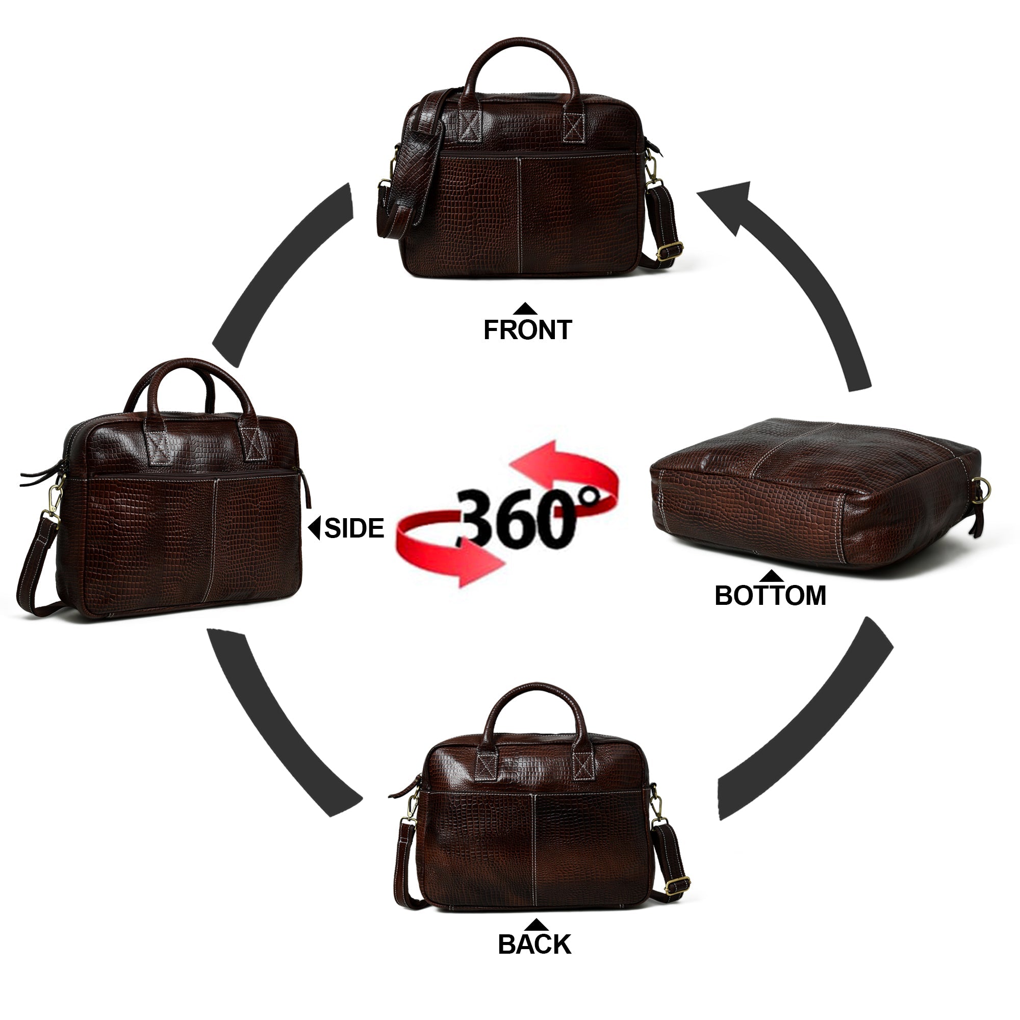 Laurent Slim Leather Briefcase- Dark Brown
