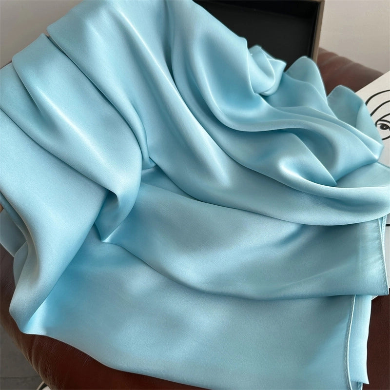 Spring And Summer Solid Color Simple Long Silk Scarf Scarf Women's Beach Scarf Middle East Scarf  Satin Imitation Silk Scarf