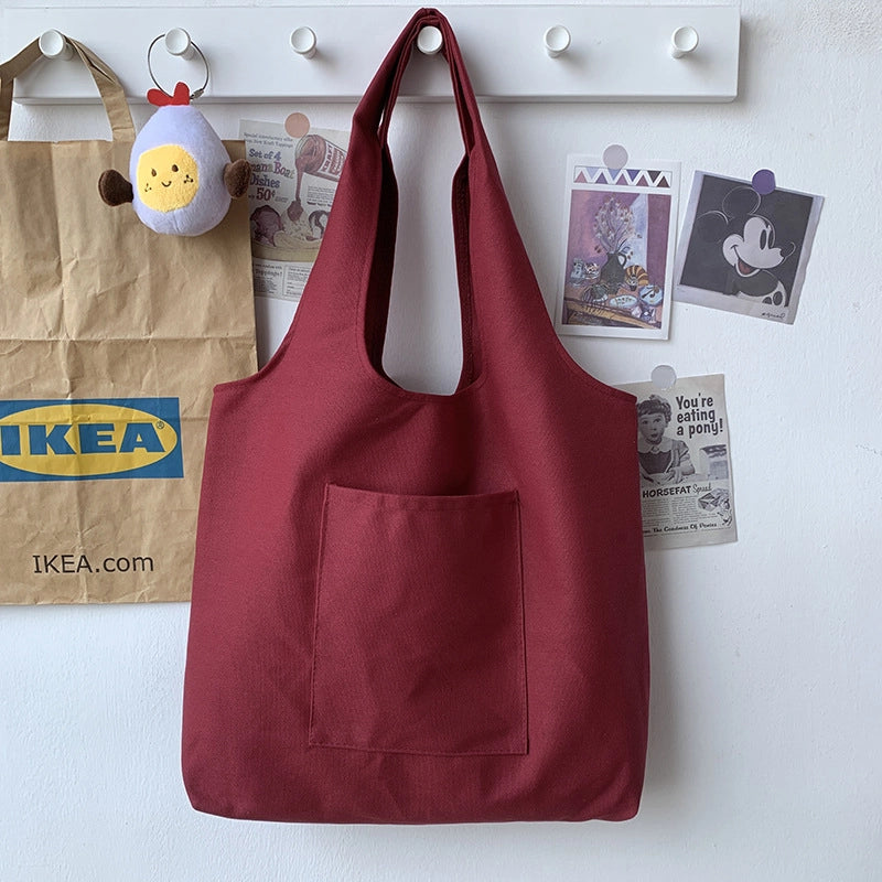 Pure Color Blank Hand-painted Canvas Bag Female Single Shoulder Japanese Simple Artistic Travel Large Capacity Student Class Book Bag