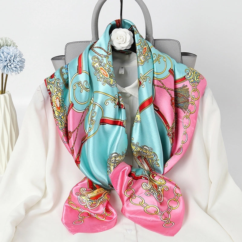 Women's Elegant Minimalist Chains Print Satin Printing Silk Scarf