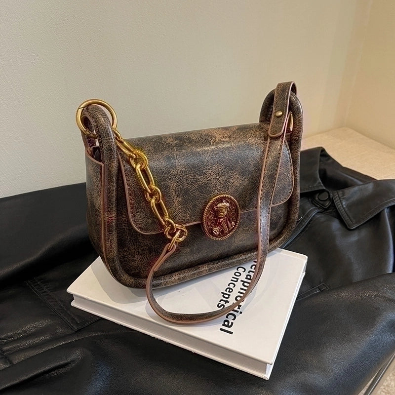 Women's Pu Leather Solid Color Classic Style Square Magnetic Buckle Shoulder Bag