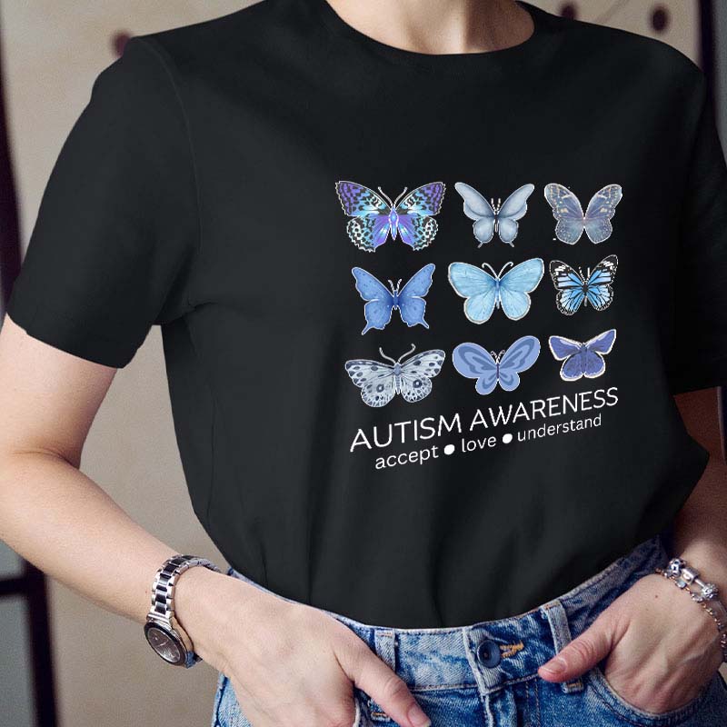 Autism Awareness Butterfly Teacher T-Shirt