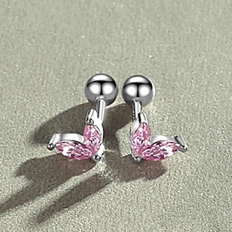 1 Pair Silver Zircon Leaf Ear Studs
