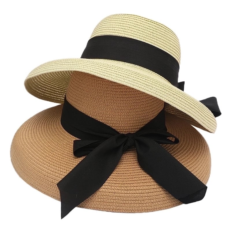 Women's Minimalist Classic Style Color Block Flat Eaves Straw Hat