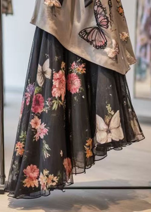 Chic Asymmetrical Print High Waist Chiffon Patchwork Skirt Summer