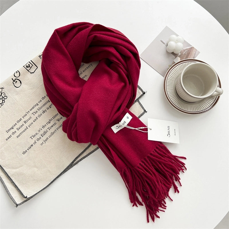 Women's Elegant Minimalist Solid Color Imitation Cashmere Tassel Scarf