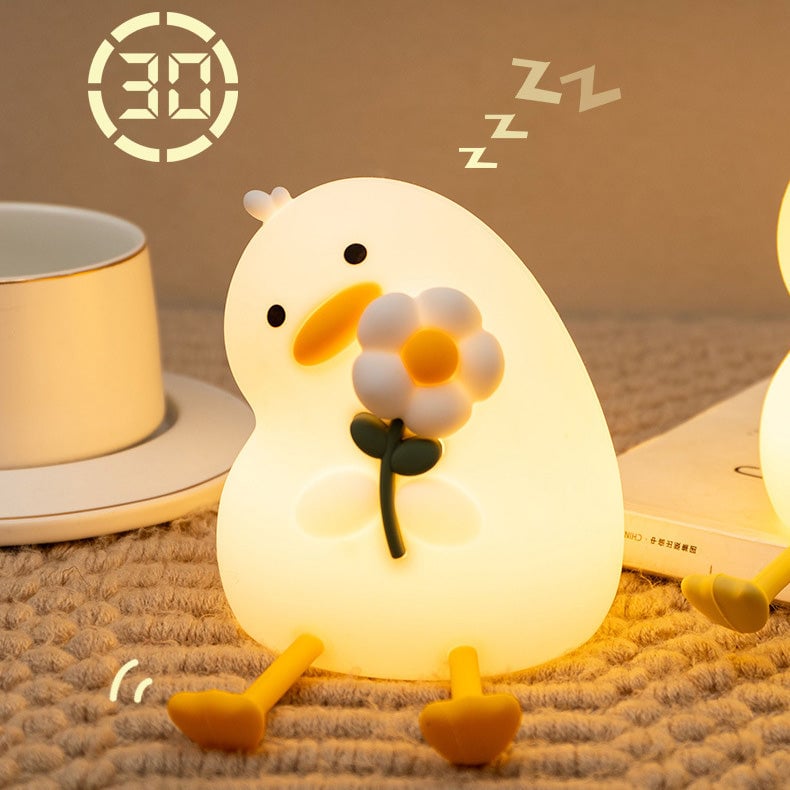 Squishy Silicone Duck Flower LED Night Light - Perfect Gift for Kids and Girls