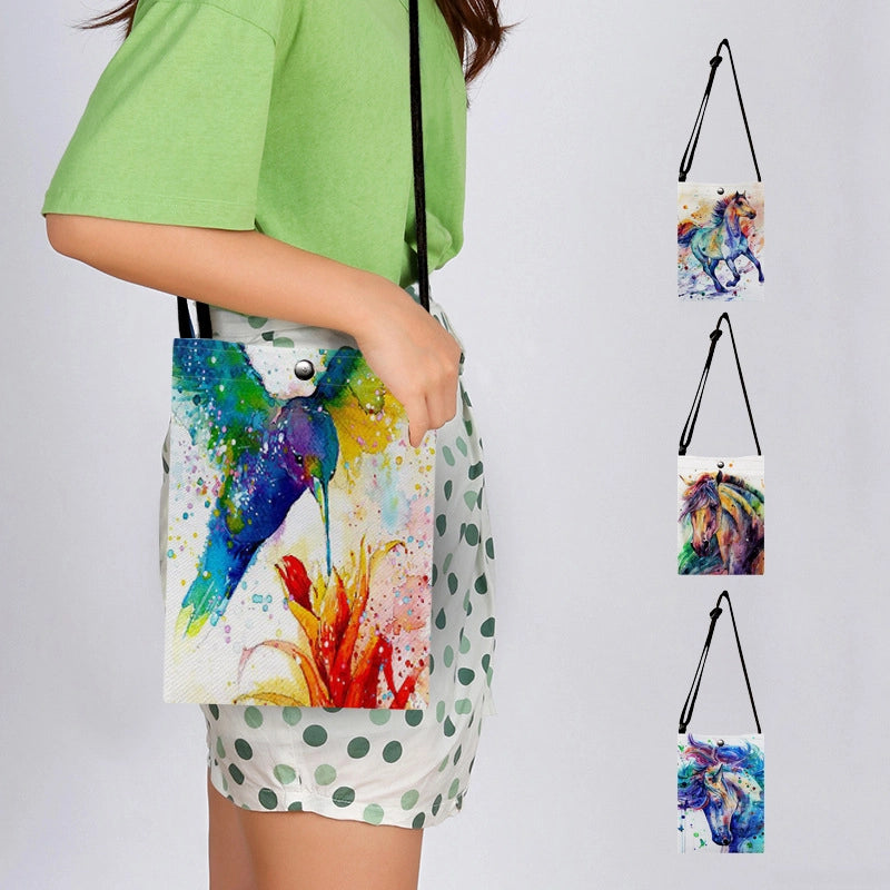Women's Small Textured Velvet Animal Vacation Classic Style Square Magnetic Buckle Crossbody Bag