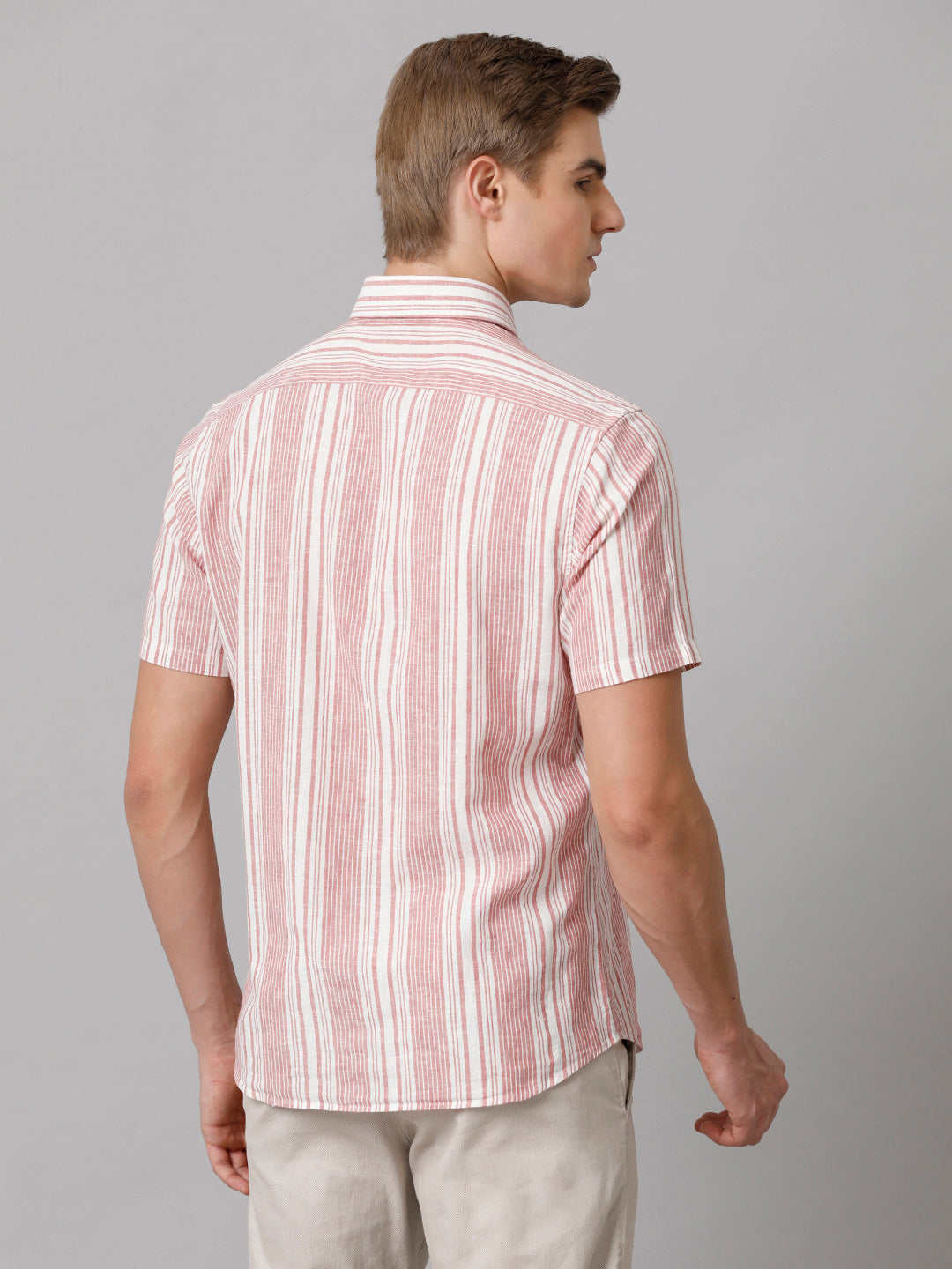 Men Striped Casual Pink Shirt (LUCIE)