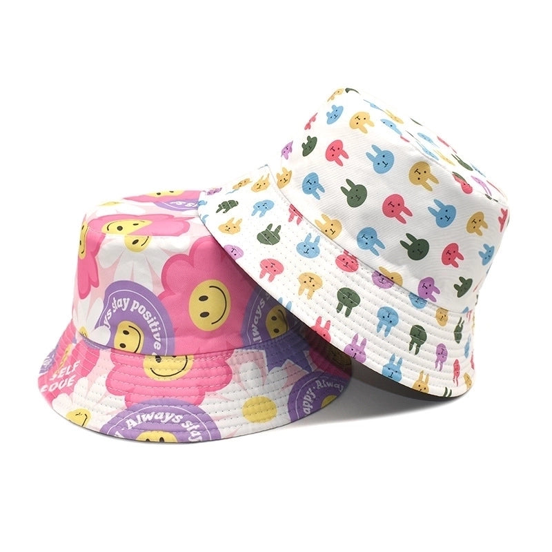Women's Commute Smile Face Printing Flat Eaves Bucket Hat