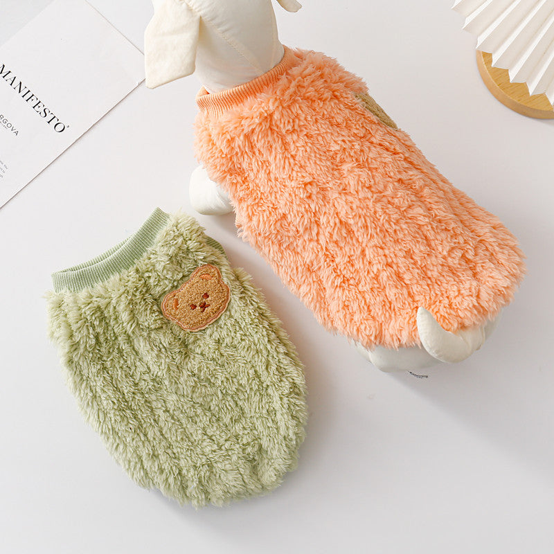 Warm Fleece Bear Printed Dog Cat Vest