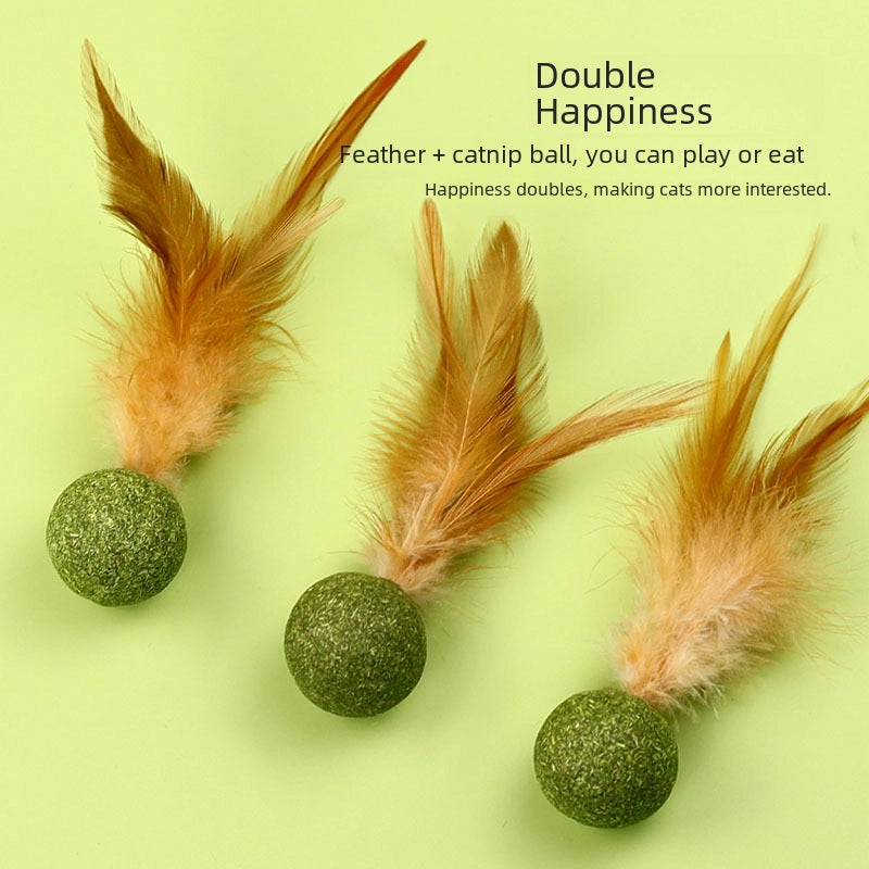 New Cat Mint Ball Cat Feather Toy Ball Cat Teeth Cleaning Molars Hair Removal Ball Cat Grass