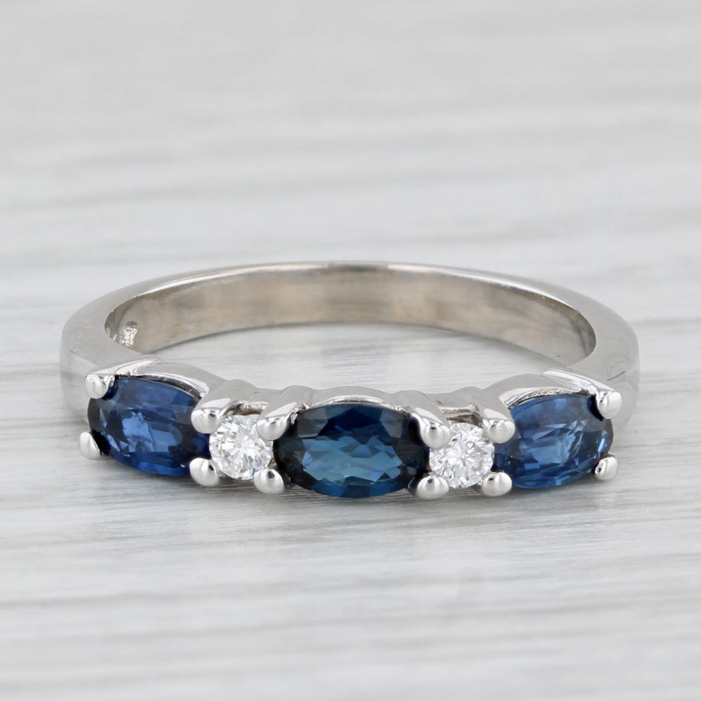 1.13ctw Blue Sapphire Diamond Stackable Ring 14k White Gold Size 5.75