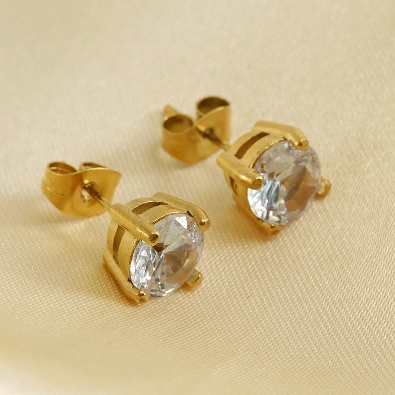 Fashion Round Titanium Steel Plating Inlay Zircon Ear Studs 1 Pair
