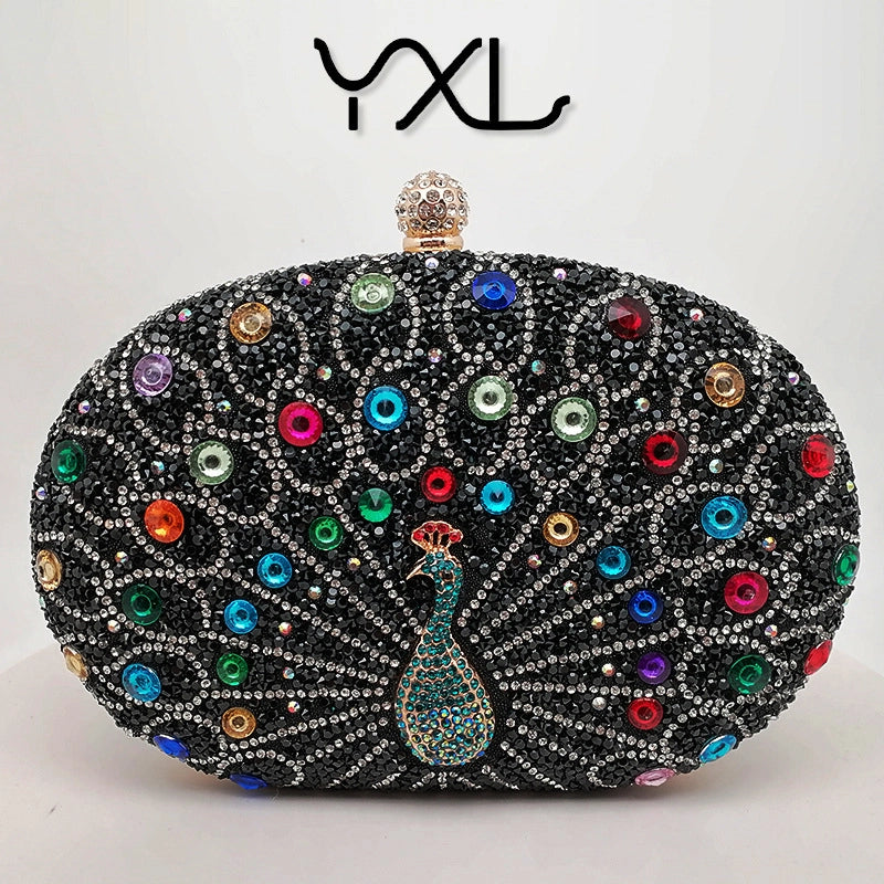 Silver Black Green Pu Leather Peacock Oval Evening Bags