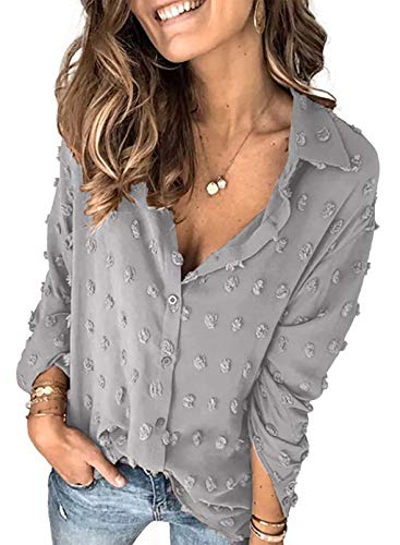 Astylish Women Pompom Button Down Shirt Casual Blouse Top