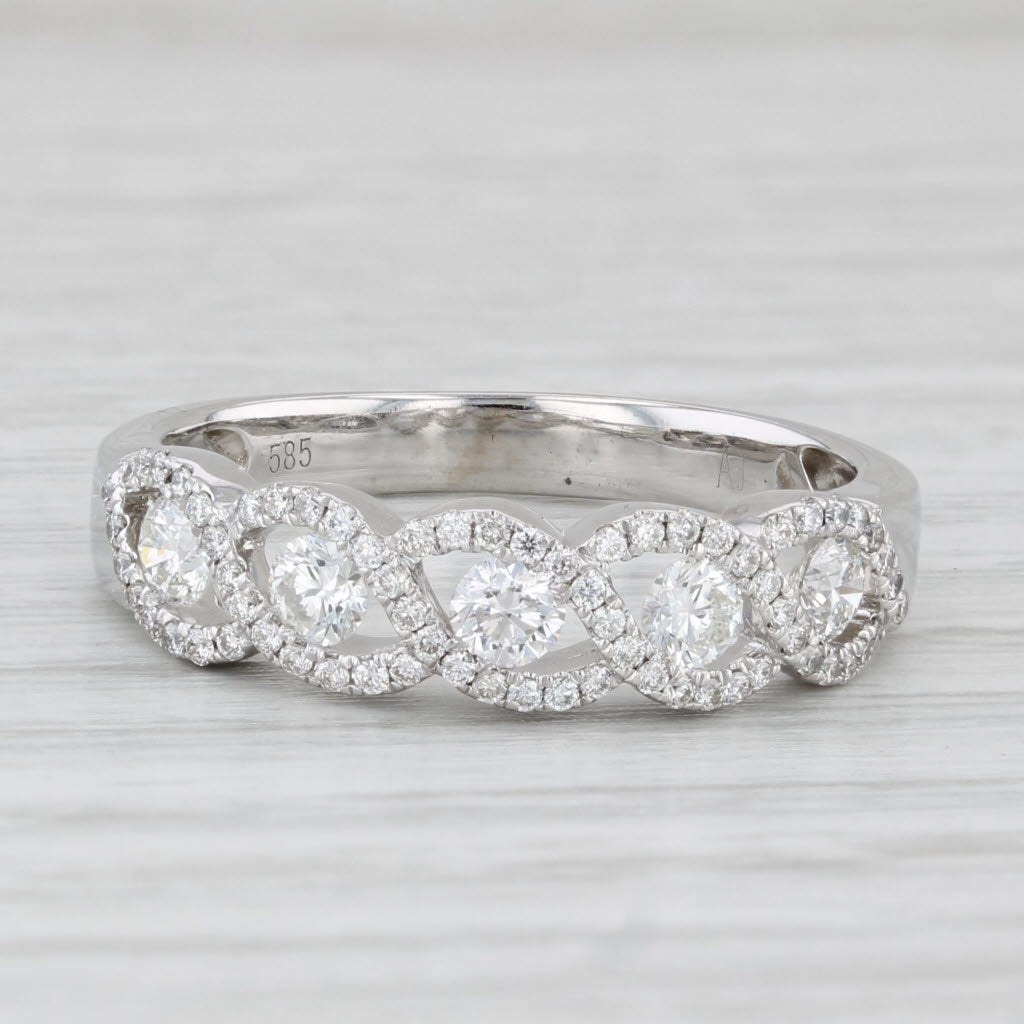 0.66ctw 5-Stone Diamond Ring 14k White Gold Size 8.25 Wedding Anniversary Band