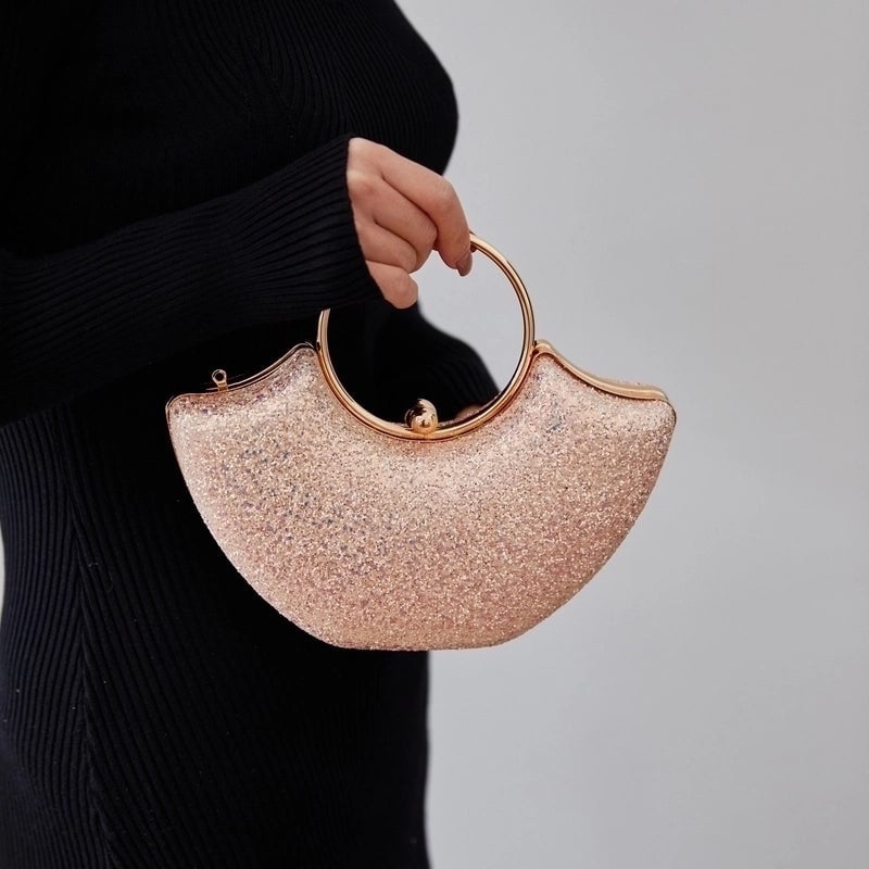 Women's Small PVC Solid Color Elegant Sequins Shell Lock Clasp Evening Bag