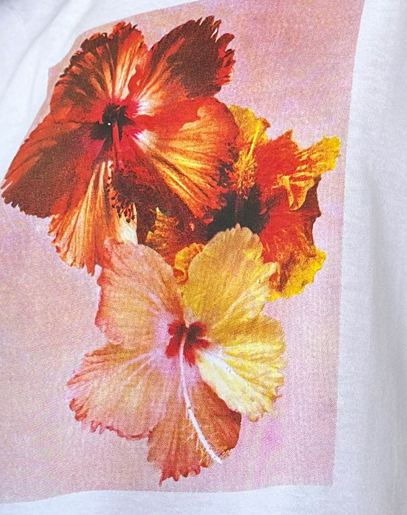 Oversized Basic Tee in White Hibiscus