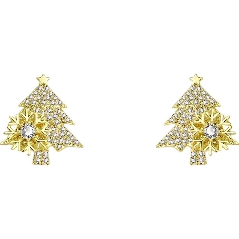 Fashion Christmas Tree Snowflake Copper Plating Inlay Zircon Ear Studs 1 Pair
