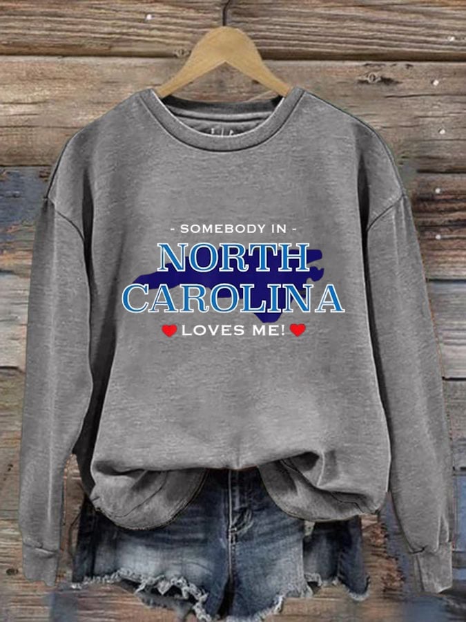 Women's  North Carolina Print Round Neck Sweatshirt