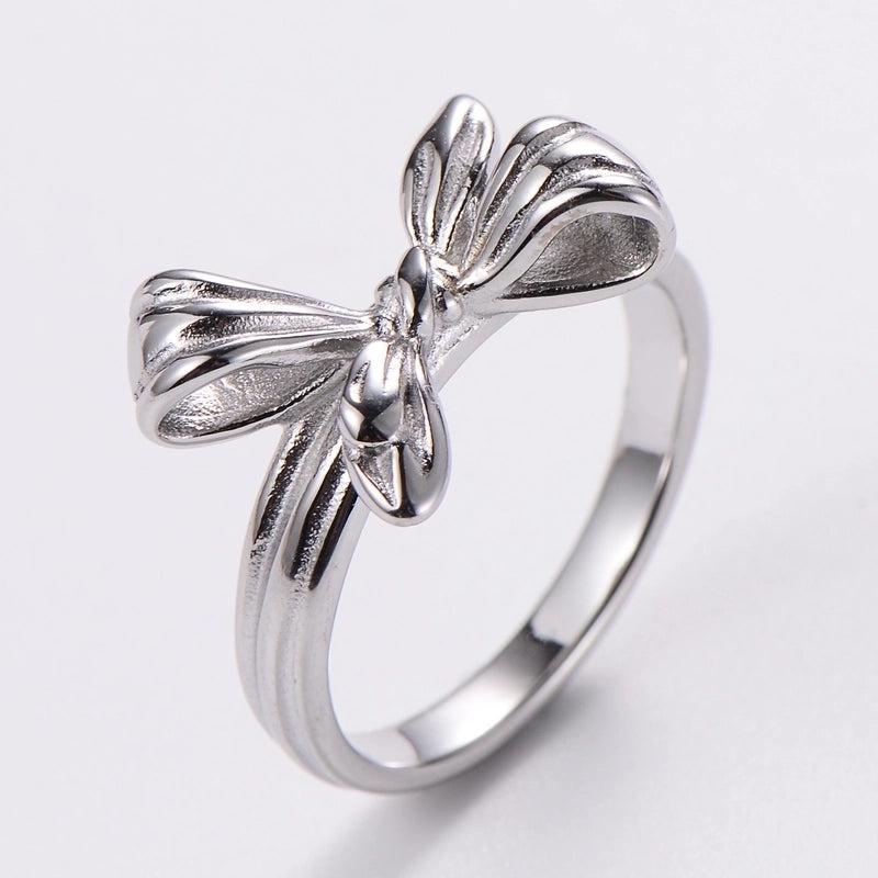 3 Pieces Stainless Steel 18K Gold Plated Fashion Inlay Hand Number Bow Knot Zircon Open Ring