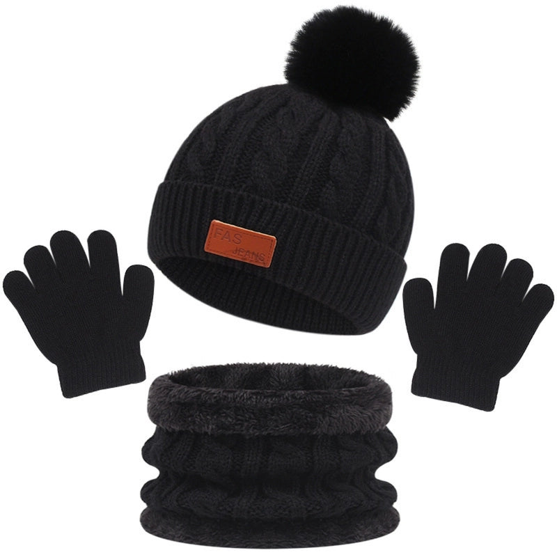 Autumn And Winter Children's Warm Knitted Hat Scarf Gloves Three-piece Set Baby Outdoor Cold-proof Wool Hat Three Pieces