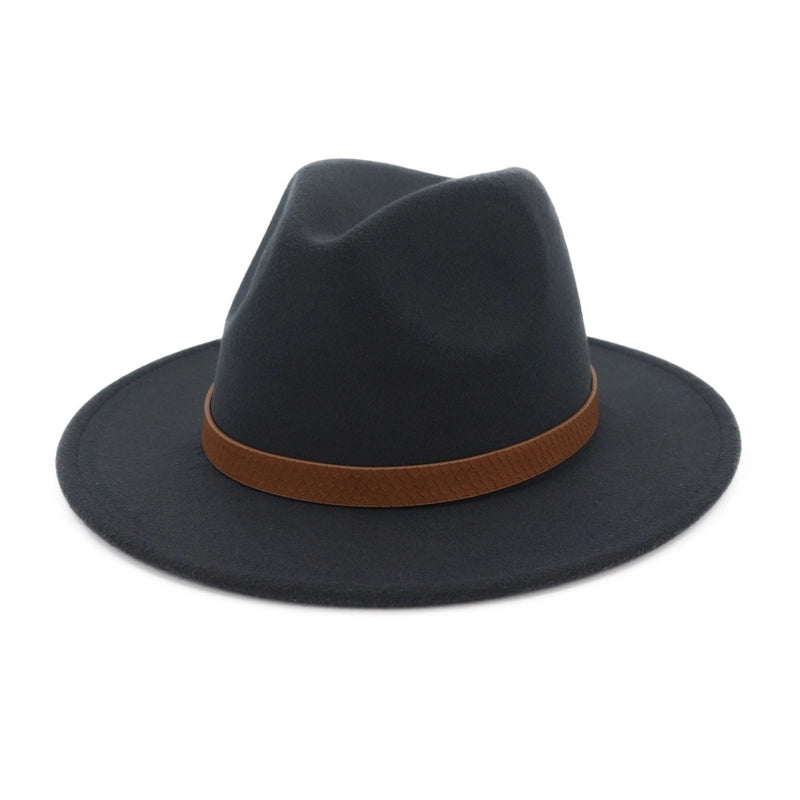 New Wool Top Hat Women's Leather Accessories Fashion Hat Outdoor Flat Brim Big Brim Jazz Hat