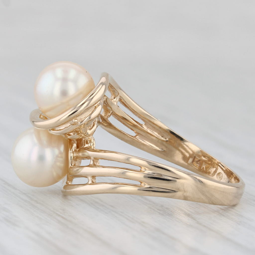 Cultured Pearl Bypass Ring 14k Yellow Gold Size 7