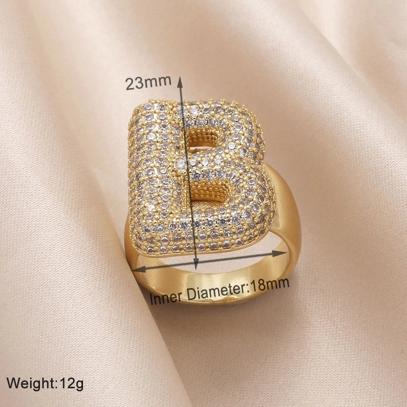Copper 18K Gold Plated Modern Style Minimalist Plating Inlay Letter Zircon Open Rings