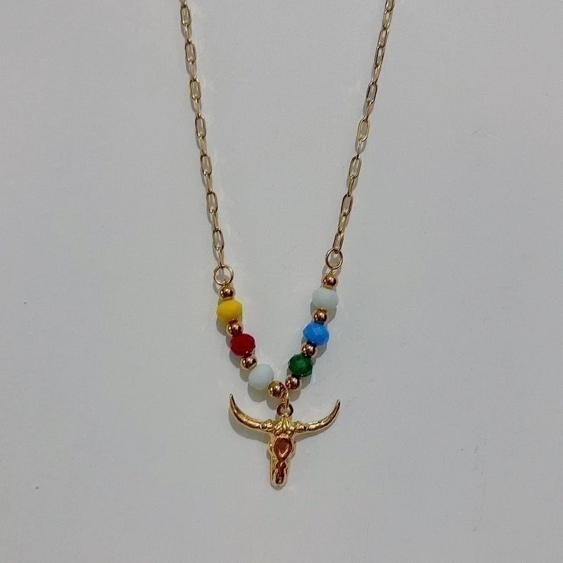 Fashion Bull Head Stainless Steel Plating Natural Stone Pendant Necklace