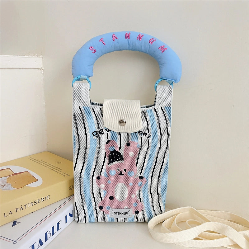 Women's Small Polyester Letter Cat Bow Knot Elegant Bucket Buckle Crossbody Bag